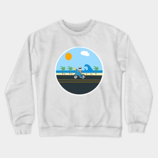 Cycling kawaii dog to the beach with his surfboard Crewneck Sweatshirt